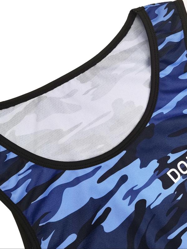 Men's Camo Print Scoop Neck Tank Top, Regular Fit Casual Sleeveless Top for Summer, Fashion Men's Clothes for Gym Workout Running