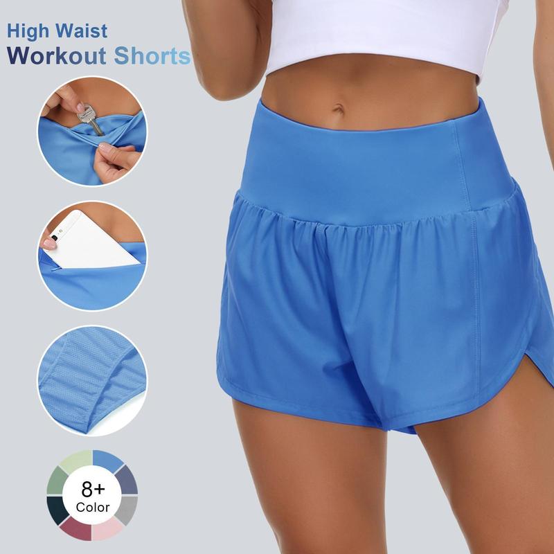 THE GYM PEOPLE High Waisted Running Shorts for Women Quick Dry Athletic Workout Shorts with Mesh Liner Zipper Pockets