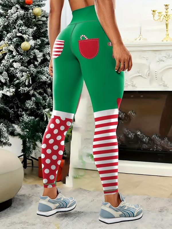 Women's Christmas High Waist Yoga Leggings - Seasonal Sports Fitness Training Tights with Abdominal Control, Stretchy Polyester-Spandex Blend, Long Length Athletic Pants  Knit Fabric