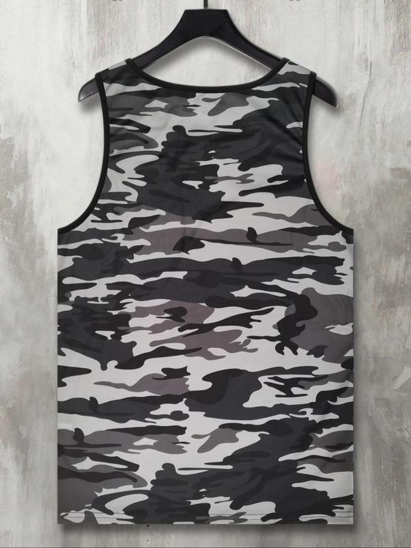 Men's Camo Print Scoop Neck Tank Top, Regular Fit Casual Sleeveless Top for Summer, Fashion Men's Clothes for Gym Workout Running