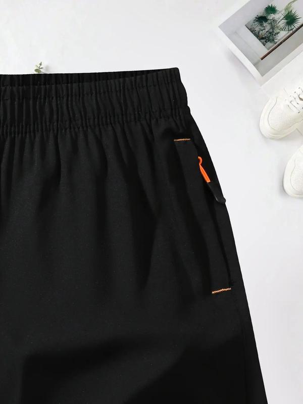 Men's Solid Zipper Pocket Track Shorts, Casual Elastic Waist Shorts for Summer, Breathable Men's Bottoms for Outdoor Sports