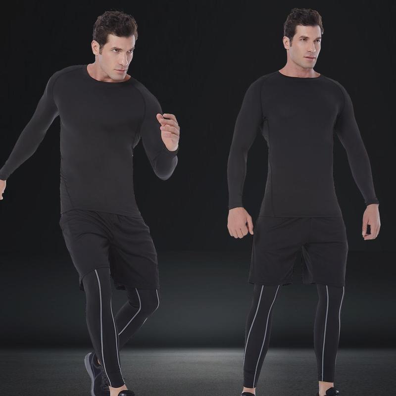 Men's 2~3 pcs SILKWORLD  Long-Sleeve Compression Shirts ,Solid Round Neck Raglan Sleeve Sports Tee  Quick Drying Breathable Tight Fit Sports T-Shirt, Men's Sportswear Clothing for Gym Running Football, Mens Sports Clothes men long  workoutclothes