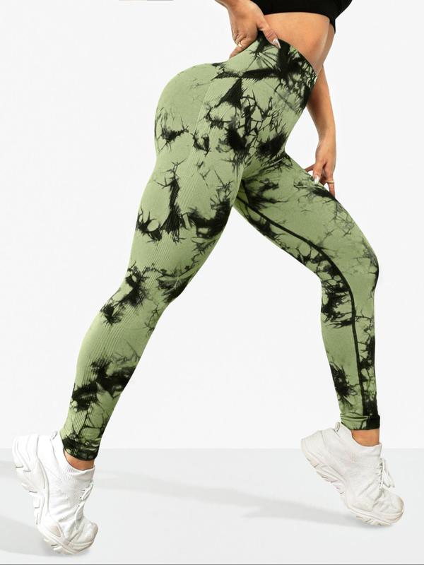 Women's Tie Dye Print Ruched High Waist Sports Leggings, Casual Sporty Comfy Breathable Skinny Pants for Yoga Gym Workout Running, Ladies Sportswear for All Seasons, Tummy Control