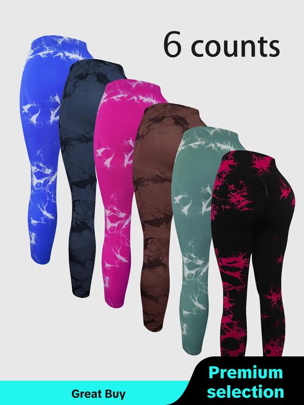 Women's Tie Dye Print Ruched High Waist Sports Leggings, Casual Sporty Comfy Breathable Skinny Pants for Yoga Gym Workout Running, Ladies Sportswear for All Seasons, Tummy Control