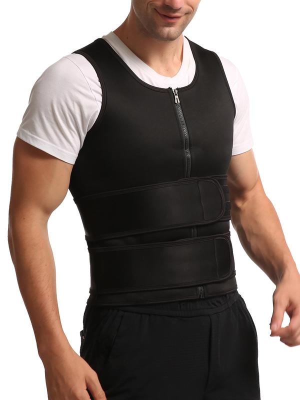 Men's Basic Tight Round Neck Sleeveless Shapewear Top, Adjustable Velcro Design Zip Front Shaper for Tummy Control, Waist Cincher for Sports Activities Daily Wear, Fall Clothes 2024