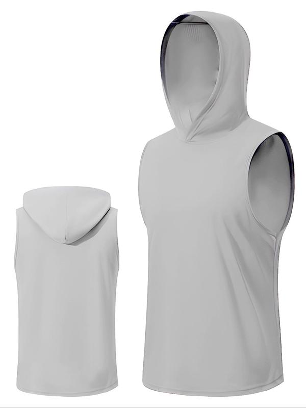 Men's Solid Hooded Sports Vest, Regular Fit Casual Sporty Sleeveless Tank Top for Gym Workout Running, Running Vest, Mens Sport & Outdoor Clothing for Fall