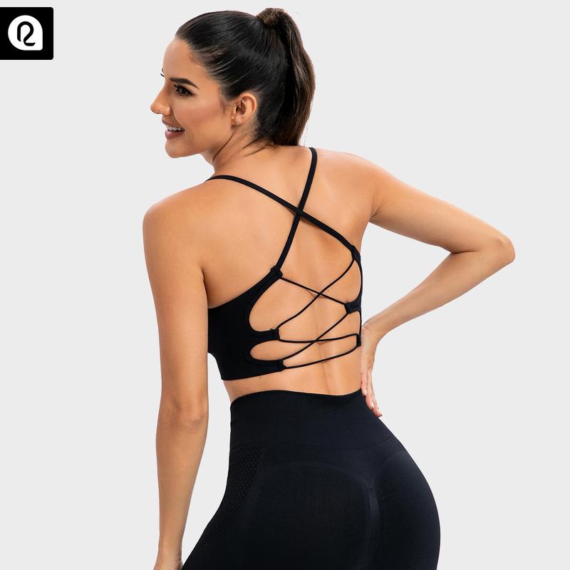 RUNNING GIRL Sports Bras for Women,Sexy Crisscross Back Seamless Padded Sports Bra Medium Support with Removable Pads