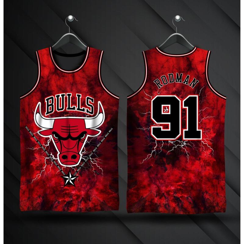 Bull #91 Basketball Jersey Shirt, Bull Head Jersey Shirt for Men, Red Jersey Bull Team Shirts, Gift For Basketball Lovers, Summer Tops