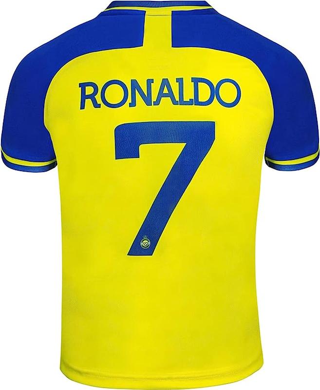 New  Soccer Jersey # 7 Ronaldo yellow Fan Jersey Top+Shorts+Socks Set