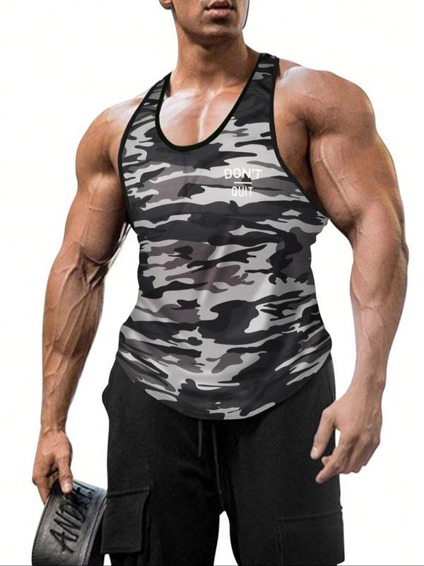 Men's Camo Print Scoop Neck Tank Top, Regular Fit Casual Sleeveless Top for Summer, Fashion Men's Clothes for Gym Workout Running