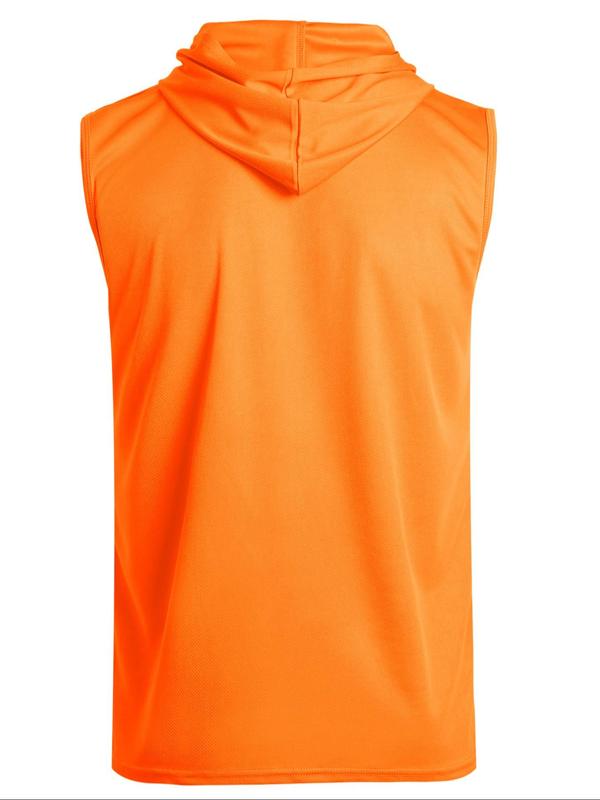 Men's Solid Hooded Sports Vest, Regular Fit Casual Sporty Sleeveless Tank Top for Gym Workout Running, Running Vest, Mens Sport & Outdoor Clothing for Fall