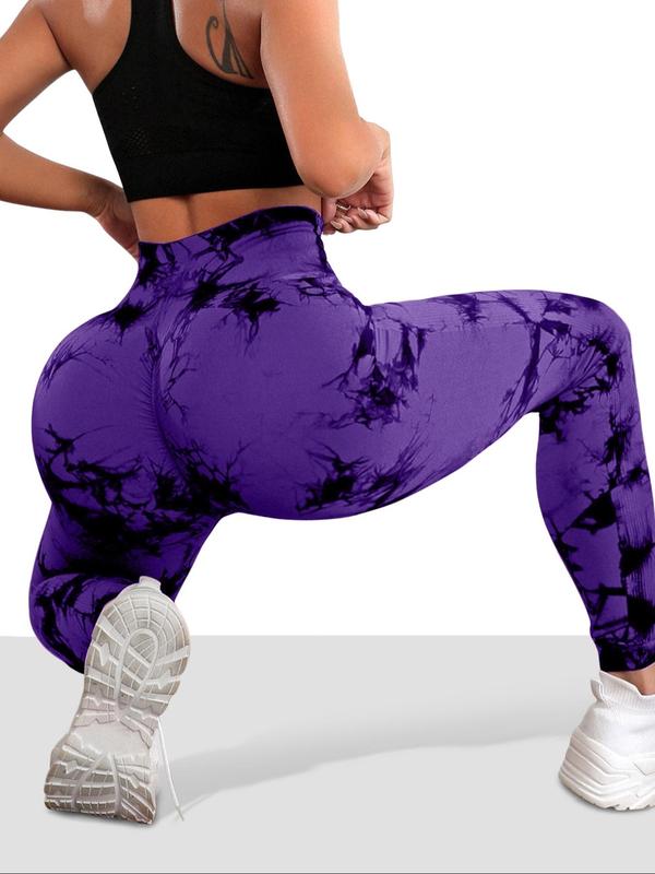 Women's Tie Dye Print Ruched High Waist Sports Leggings, Casual Sporty Comfy Breathable Skinny Pants for Yoga Gym Workout Running, Ladies Sportswear for All Seasons, Tummy Control