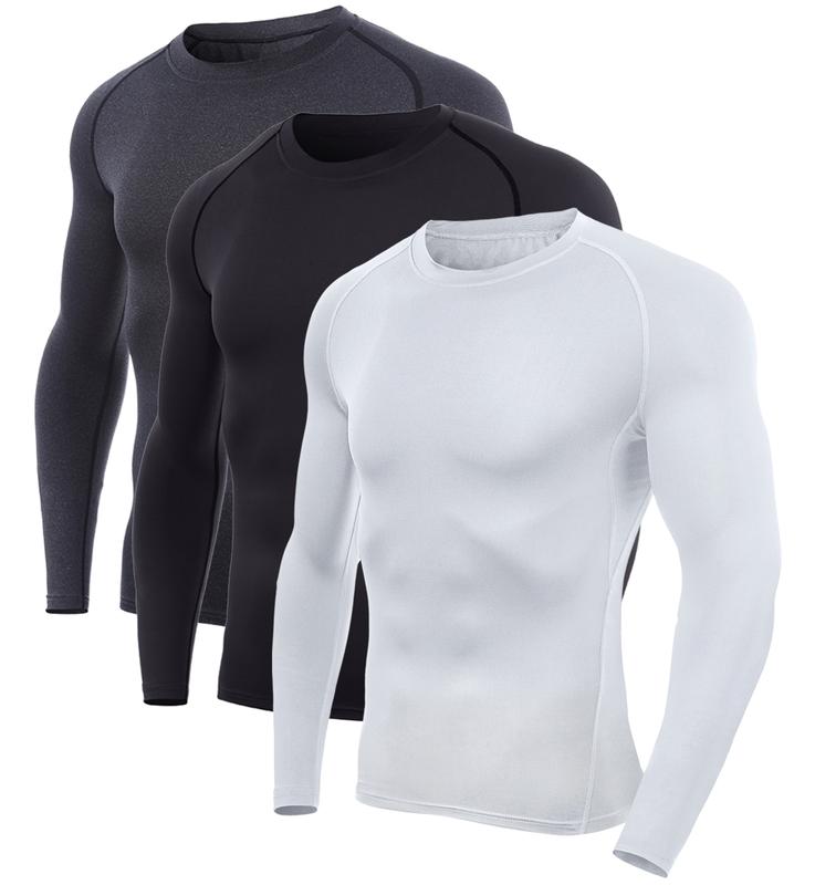 Men's 2~3 pcs SILKWORLD  Long-Sleeve Compression Shirts ,Solid Round Neck Raglan Sleeve Sports Tee  Quick Drying Breathable Tight Fit Sports T-Shirt, Men's Sportswear Clothing for Gym Running Football, Mens Sports Clothes men long  workoutclothes