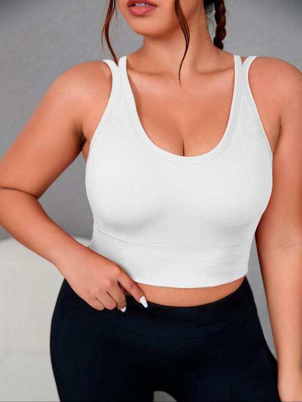 Women's Plus Size Criss Cross Backless Sports Bra, Gym Clothes Sets, Breathable Seamless Solid Sports Lingerie Top, Workout Clothes, Summer Sports Bra, Cute Gym Clothes