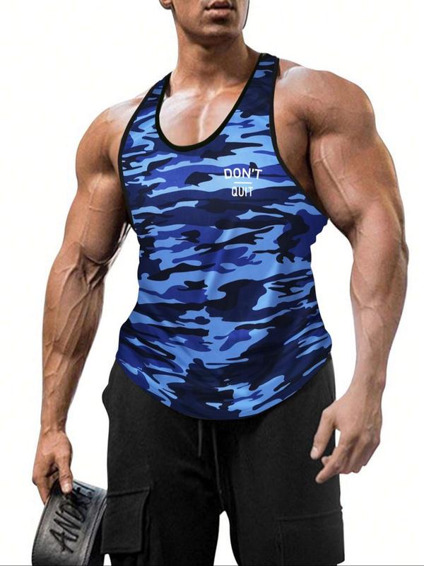 Men's Camo Print Scoop Neck Tank Top, Regular Fit Casual Sleeveless Top for Summer, Fashion Men's Clothes for Gym Workout Running