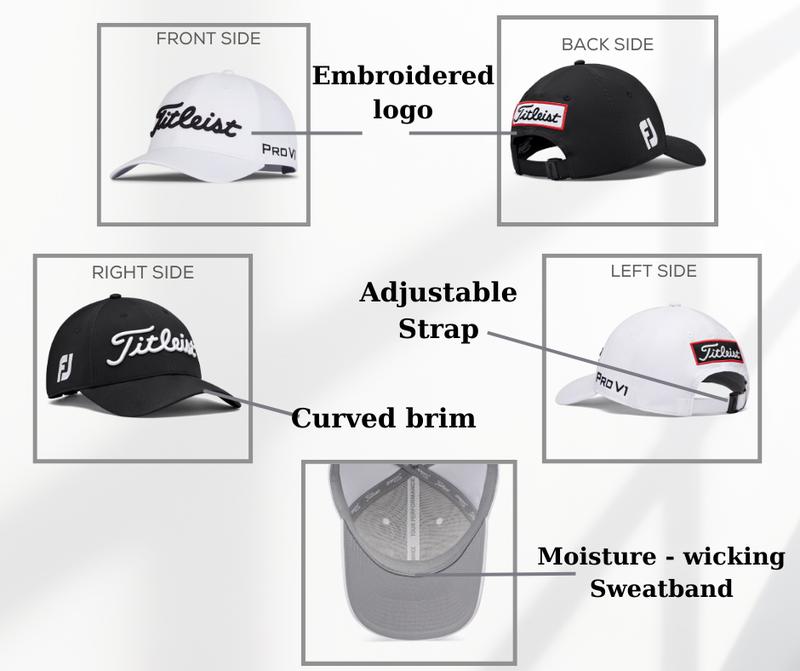 Titleist Men's Tour Performance Golf Hat - Adjustable Strap, Sweatband, Curved brim, Embroidered Logo