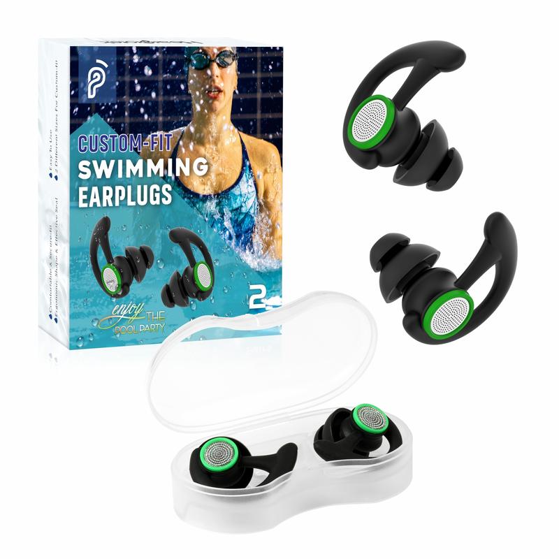 Hearprotek HP20 2 Pairs Ear Plugs for Swimming , Reusable Custom-fit Swim Water Ear Plugs Men Women for Swimmers Shower Pool Bath Surfing Kayaking Canoeing(Black) reusable hearing