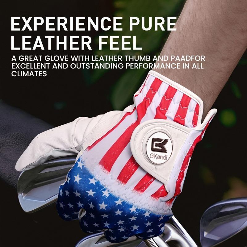 Golf Gloves Men Left Hand with Ball Marker, Mens Leather Golf Glove All Weather Grip Small Medium ML Large XL