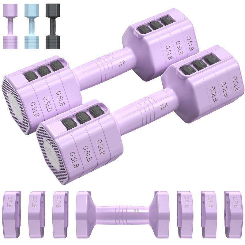 Adjustable Dumbbells Hand Weights Set:  1 Pair 4 6 8 10lb (2-5lb Each) Free Weights Fast Adjust Dumbbell Weight Set of 2 for Women Men Home Gym Workout Strength Training Equipments Purple