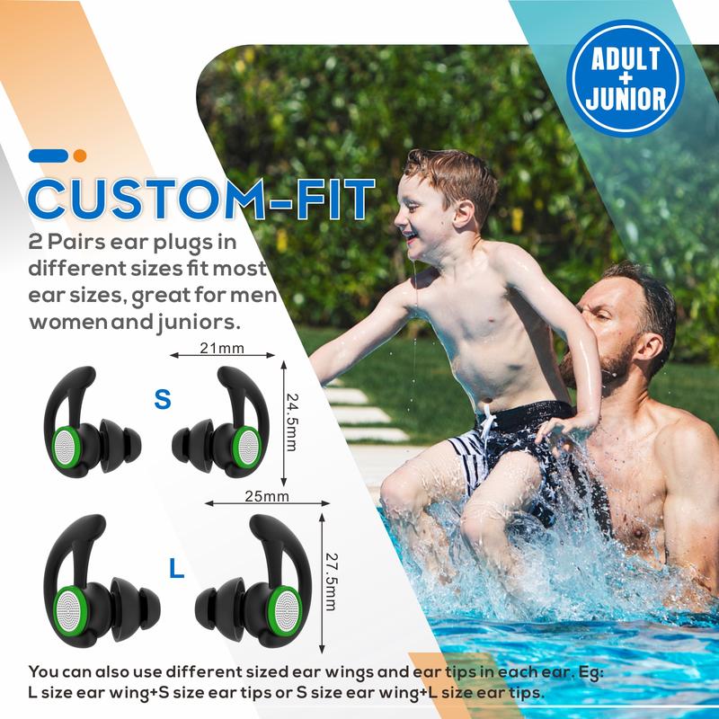 Hearprotek HP20 2 Pairs Ear Plugs for Swimming , Reusable Custom-fit Swim Water Ear Plugs Men Women for Swimmers Shower Pool Bath Surfing Kayaking Canoeing(Black) reusable hearing