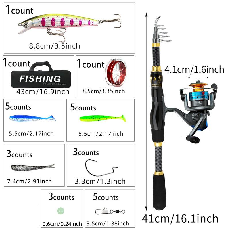 Fishing Rod Set for Christmas Gift, 1 Set Fishing Rods with Fishing Reel & Lure Accessories & Portable Fishing Rod Bag, Outdoor Fishing Accessories, Fishing Equipment, Fishing Stuff Christmas Gifts