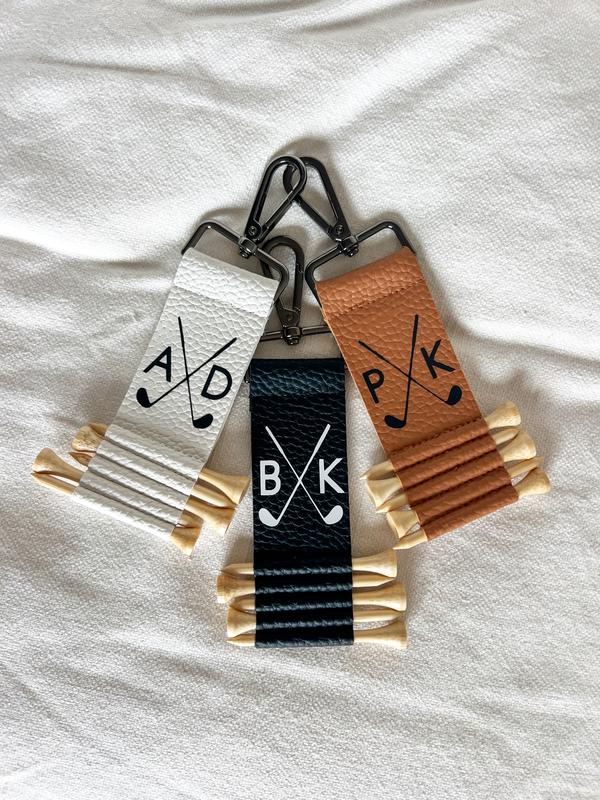 Personalized Leather Golf Bag Tag - Custom Golf Gift for Men - Monogrammed Golf Gifts For Women - Golf Tee Holder