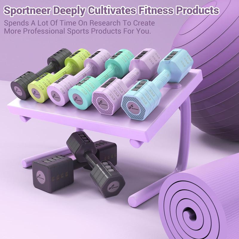 Adjustable Dumbbells Hand Weights Set:  1 Pair 4 6 8 10lb (2-5lb Each) Free Weights Fast Adjust Dumbbell Weight Set of 2 for Women Men Home Gym Workout Strength Training Equipments Purple