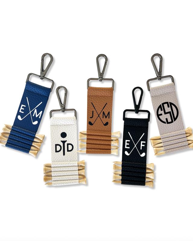 Personalized Leather Golf Bag Tag - Custom Golf Gift for Men - Monogrammed Golf Gifts For Women - Golf Tee Holder