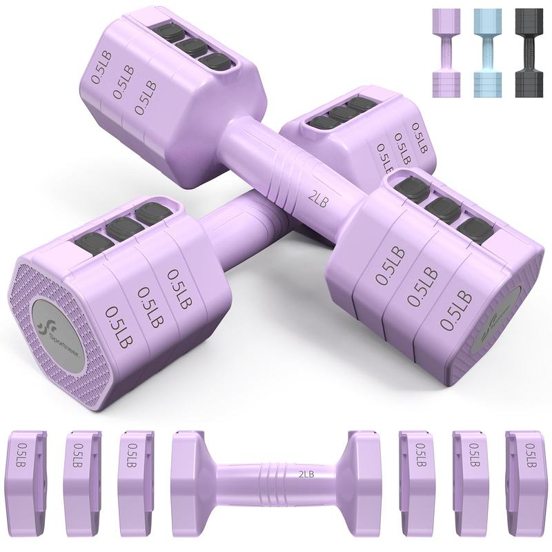 Adjustable Dumbbells Hand Weights Set:  1 Pair 4 6 8 10lb (2-5lb Each) Free Weights Fast Adjust Dumbbell Weight Set of 2 for Women Men Home Gym Workout Strength Training Equipments Purple