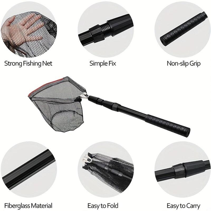 Portable Fishing Net With Telescopic Pole, Flexible Foldable Fishing Net, Fishing Accessories For Outdoor Fishing