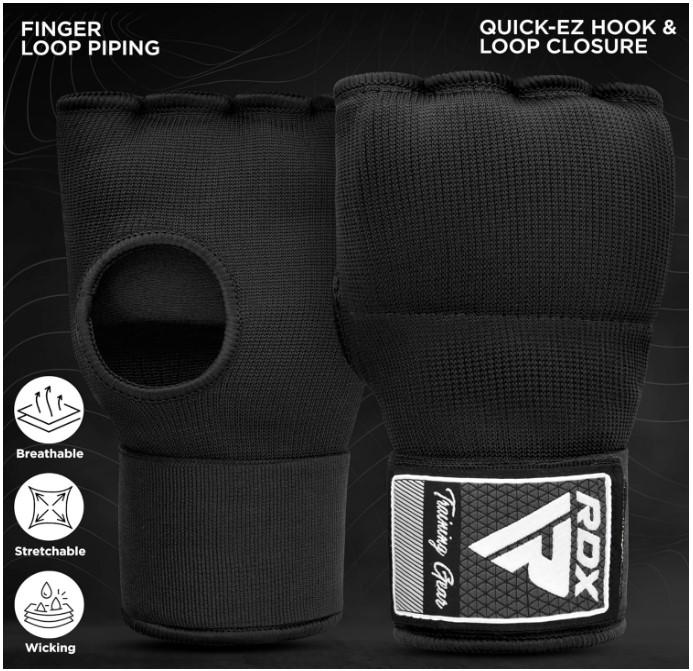 RDX Gel Boxing Hand Wraps Inner Gloves Men Women, Quick 75cm Long Wrist Straps, Elasticated Padded Fist Under Mitts Protection, Muay Thai MMA Kickboxing Martial Arts Punching Training Bandages - Size L