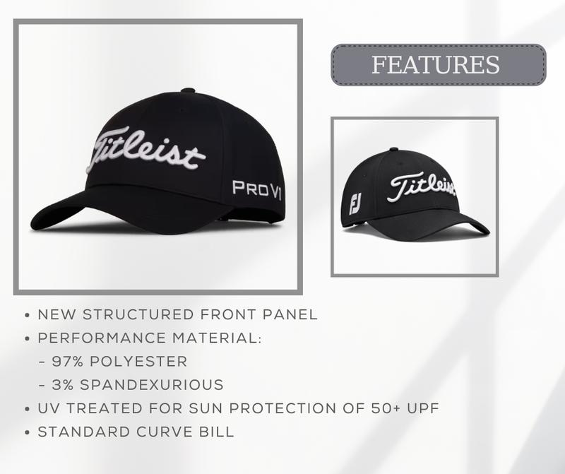 Titleist Men's Tour Performance Golf Hat - Adjustable Strap, Sweatband, Curved brim, Embroidered Logo