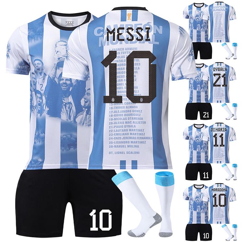 23-24 Argentina Commemorative Soccer  Jersey 3 Piece Set, Home Game Soccer Training Kit Printed Jersey Shorts Socks Set