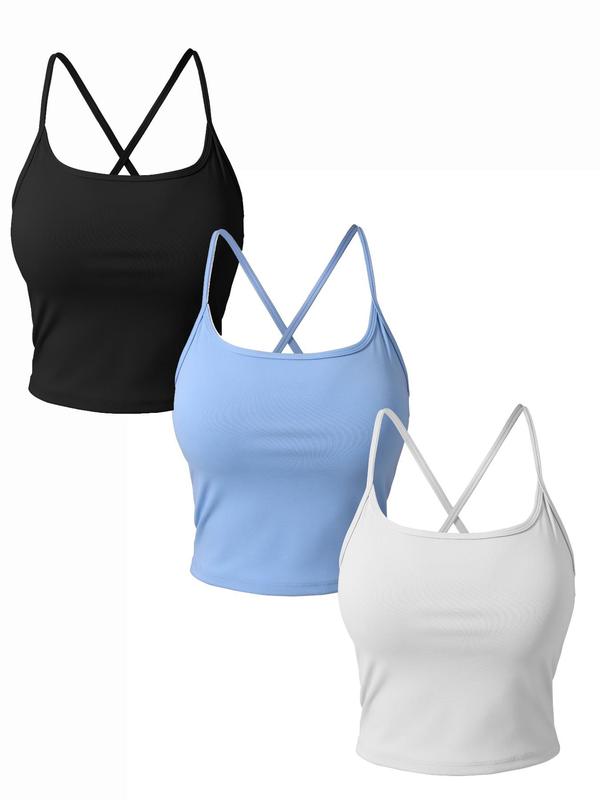 Women's Solid Criss Cross Backless Sports Vest, High Stretch Sports Tank Top, Ladies Sportswear for Indoor Outdoor Wear