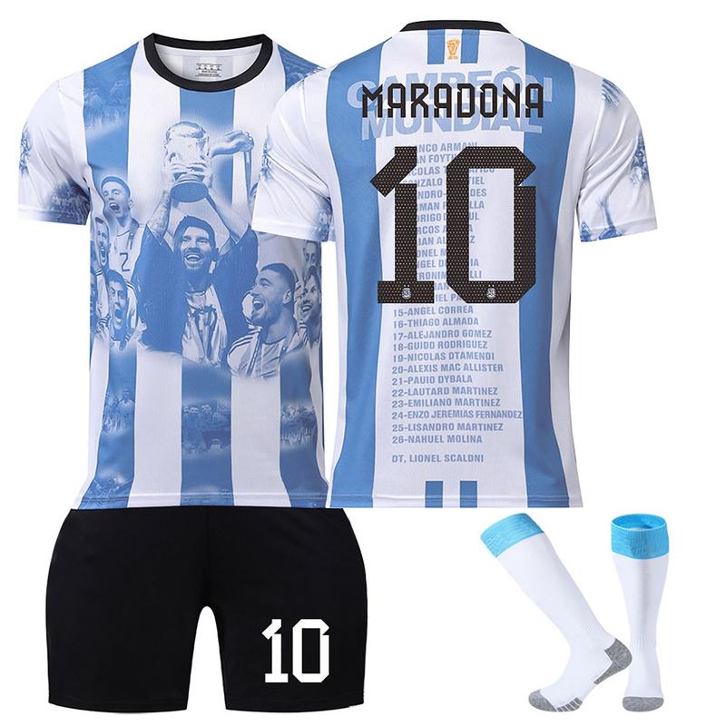 23-24 Argentina Commemorative Soccer  Jersey 3 Piece Set, Home Game Soccer Training Kit Printed Jersey Shorts Socks Set