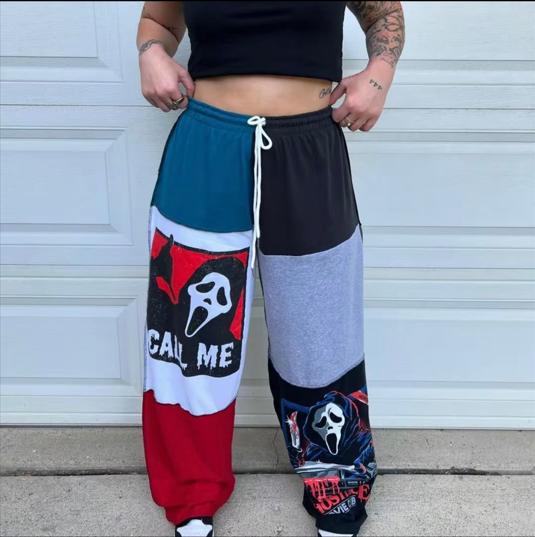 Ghost Face Call Me Halloween Joggers, Halloween Jogger Pants, Spooky Ghostface Pants, Fall Winter Pants, Jogger Pant For Men, Patchwork Joggers Halloween