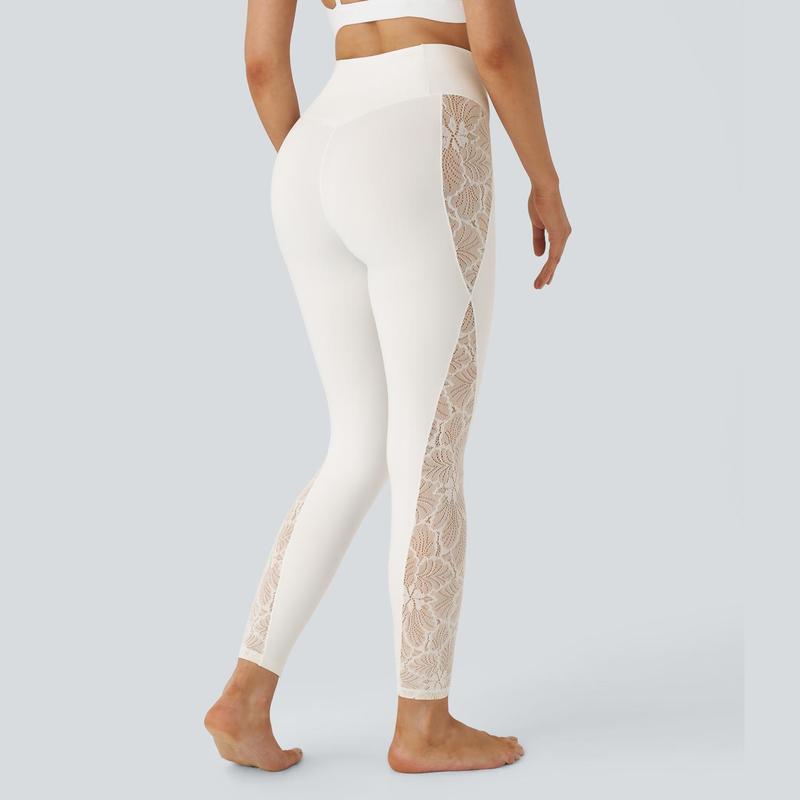 Halara Softlyzero™ High Waisted Crossover Contrast Lace Yoga 7 8 Leggings-UPF50+