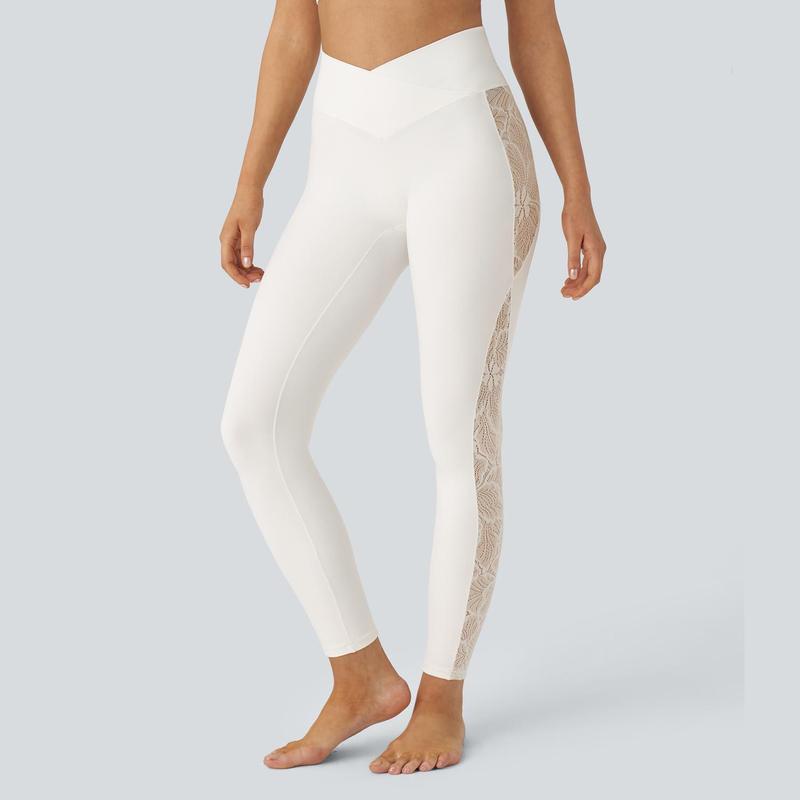 Halara Softlyzero™ High Waisted Crossover Contrast Lace Yoga 7 8 Leggings-UPF50+