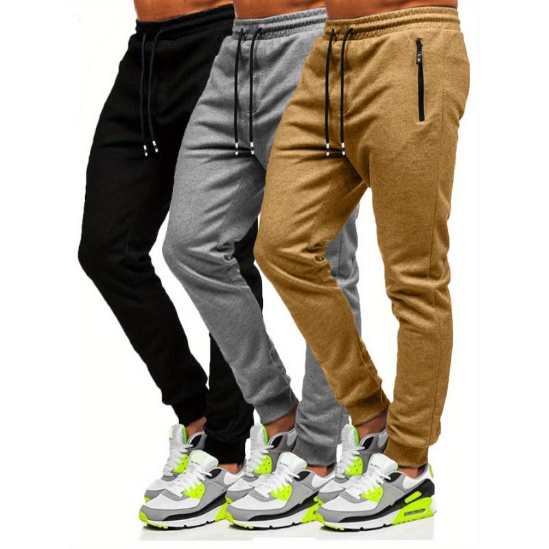 3 Pcs Cotton Slim Fit Men Jogger Sweatpants with Elastic Drawstring, Zipped Pockets for Gym Running Workout