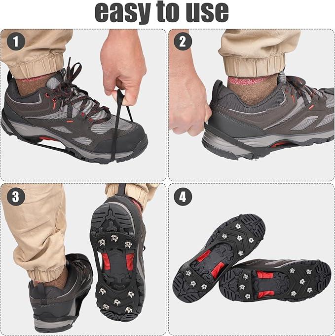 1 Pairs  Spikes, Ice Cleats Non Slip Gripper Spikes with 8 Steel Studs Traction Cleats Grips for Boots Shoes Climbing Mountaineering Hiking Walking on Ice Snow (M Size or L size)