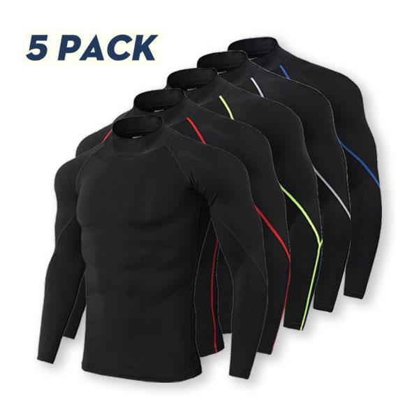 OKP 5 Pack UPF 50+ Men's High Stretch Sports Long Sleeve Jersey, Moisture Wicking, Quick Dry, Soft, Suitable For Running, Fitness, Outdoor Biking, Breathable, Lightweight Color Blocked Crew Neck Training Top Cycling Bike Jersey,Men's Sports T-Shirts