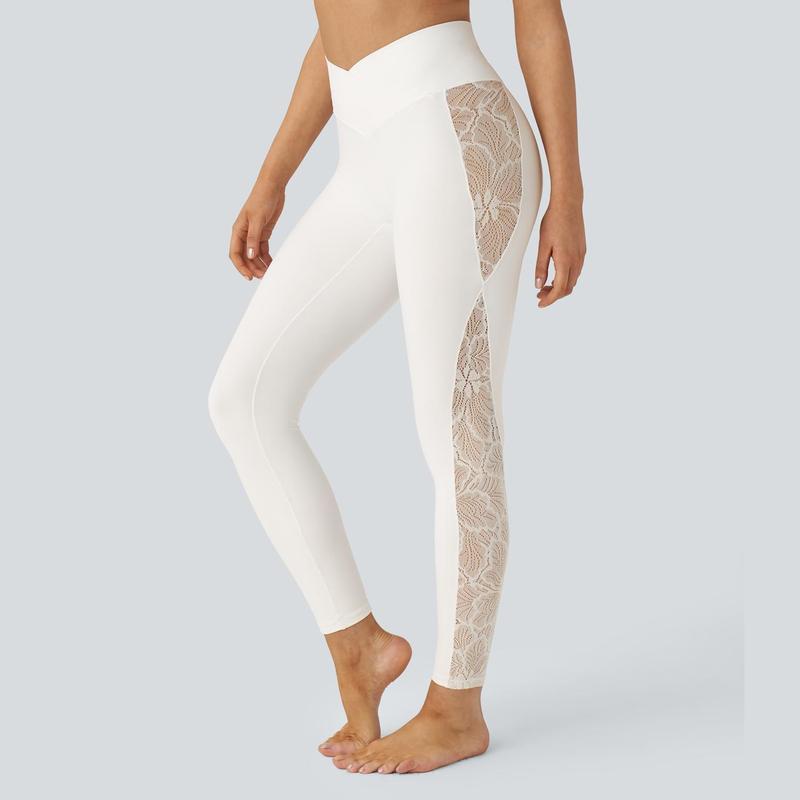 Halara Softlyzero™ High Waisted Crossover Contrast Lace Yoga 7 8 Leggings-UPF50+