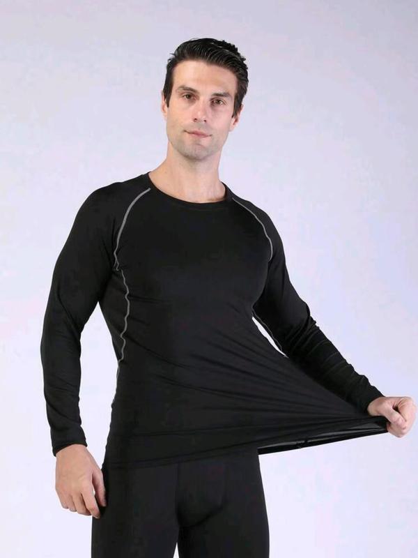 Men's Solid Long Sleeve Compression Shapewear Tee, Casual Breathable Quick Drying T-shirt for Gym Workout Running, Men's Shapewear Top for All Seasons