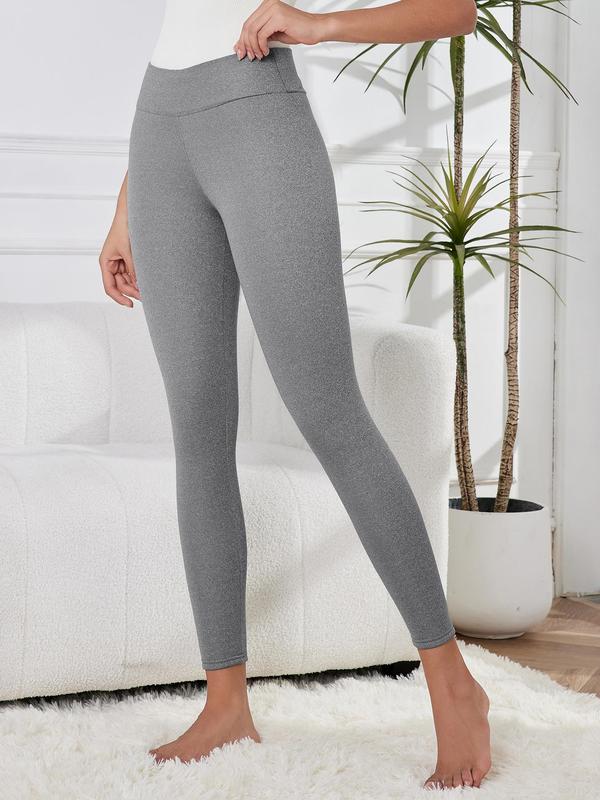 Women's Solid High Waist Thermal Lined Sports Leggings, Sporty Comfy Breathable Skinny Pants for Yoga Gym Workout Running, Ladies Sportswear for Fall & Winter