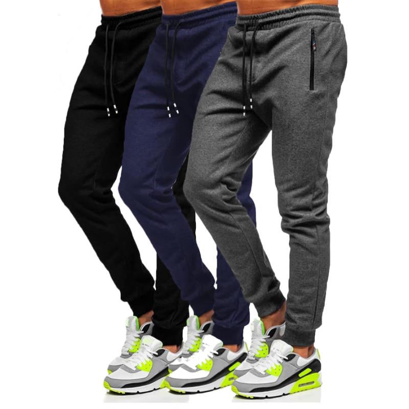 3 Pcs Cotton Slim Fit Men Jogger Sweatpants with Elastic Drawstring, Zipped Pockets for Gym Running Workout