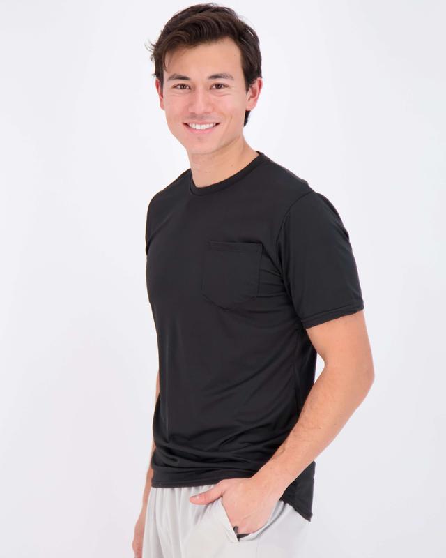 Real Essentials 4 Pack: Men's Dry-Fit Short Sleeve Pocket Crew Performance Athletic T-Shirt (Available in Big & Tall)