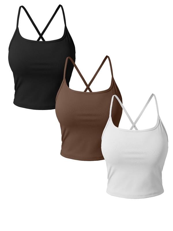 Women's Solid Criss Cross Backless Sports Vest, High Stretch Sports Tank Top, Ladies Sportswear for Indoor Outdoor Wear