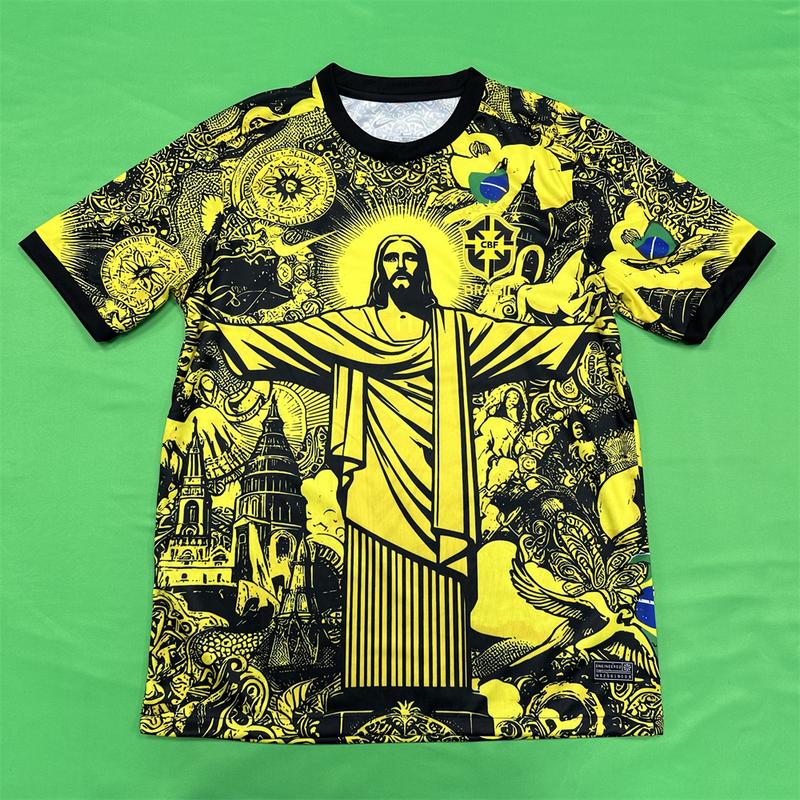 Nike 2425 Brazil Black Short Sleeve Special Edition Redeemer Five Star Neymar Jr  Soccer Jersey