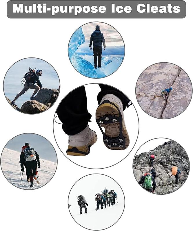 1 Pairs  Spikes, Ice Cleats Non Slip Gripper Spikes with 8 Steel Studs Traction Cleats Grips for Boots Shoes Climbing Mountaineering Hiking Walking on Ice Snow (M Size or L size)