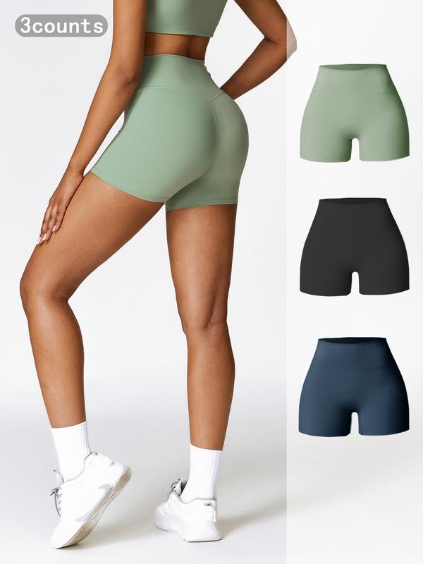 Women's Solid High Waist Sports Shorts, Ladies Sportswear for Yoga Gym Workout Running, Gym Shorts, Women Sport & Outdoor Clothing, Gym Shorts, Gym Clothes, Women's Fall Clothing, Yoga Pants